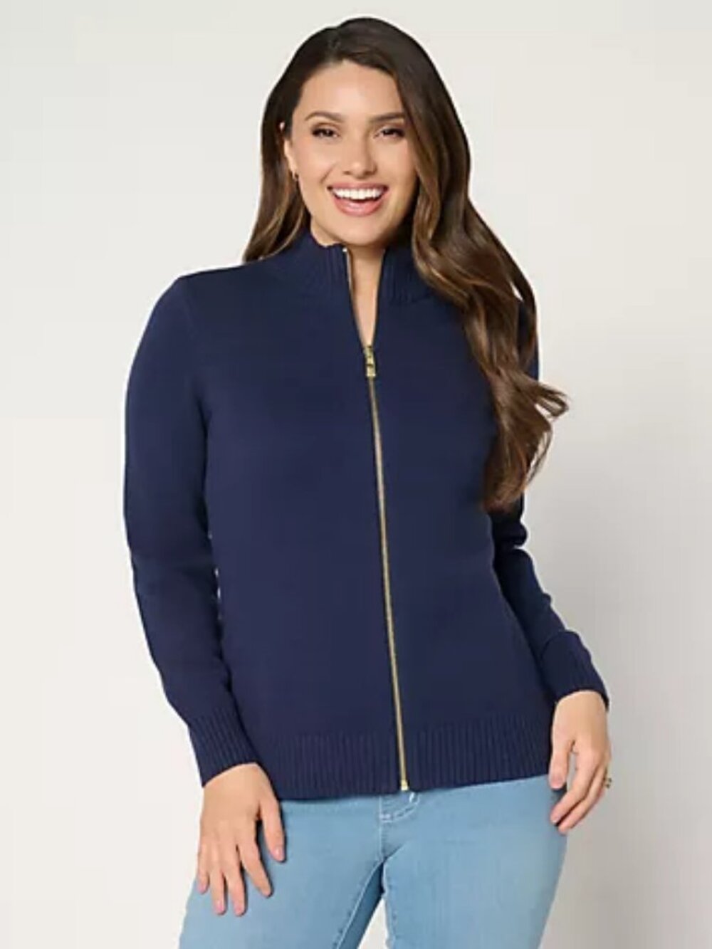Belle by Kim Gravel All American Goldtone Zip Cardigan, Twilight Sz S a721079